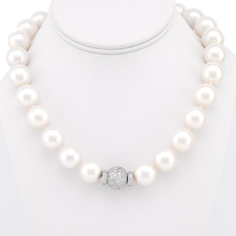 Vintage Large South Sea Pearl Diamond Platinum Necklace