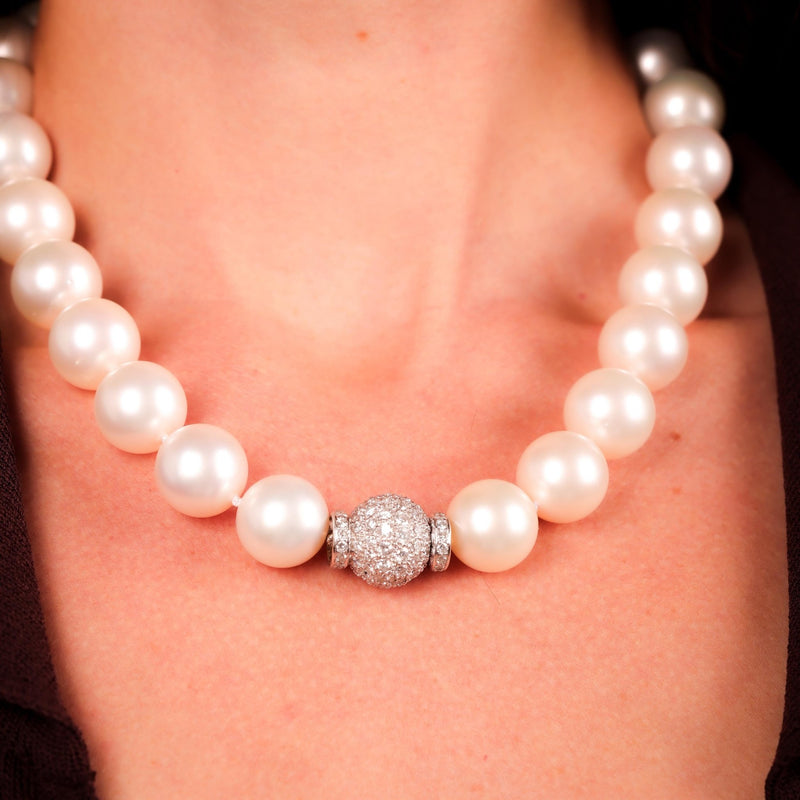 Vintage Large South Sea Pearl Diamond Platinum Necklace