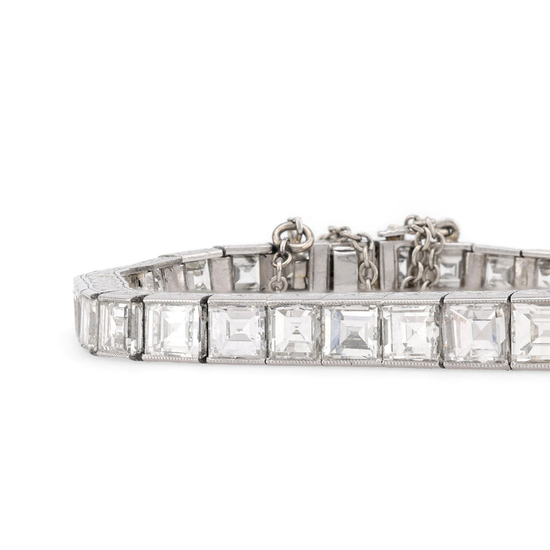 Art Deco 15 Carat Carre Cut Diamond Platinum Tennis Bracelet