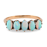 Victorian Cabochon Opal 18K Yellow Gold Five Stone Ring