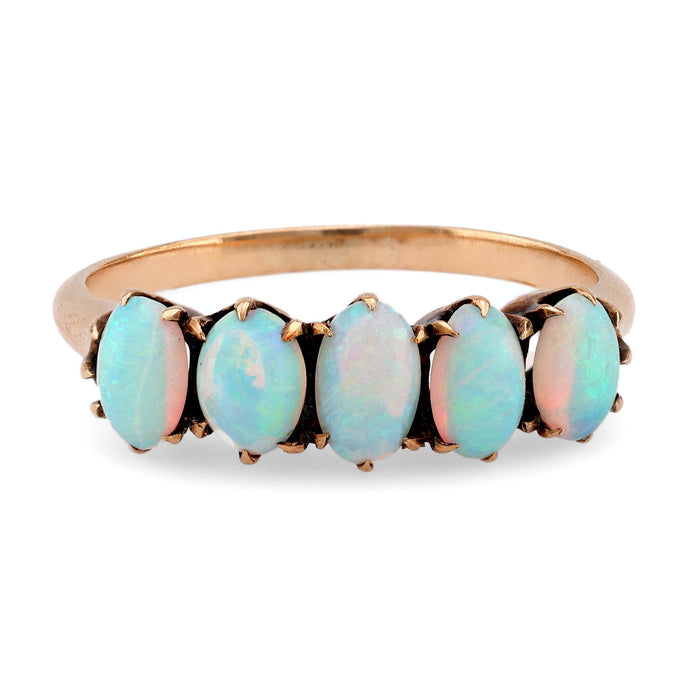 Victorian Cabochon Opal 18K Yellow Gold Five Stone Ring