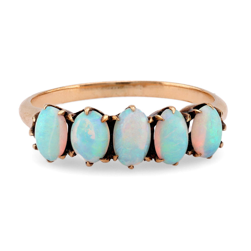 Victorian Cabochon Opal 18K Yellow Gold Five Stone Ring