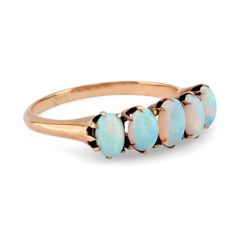 Victorian Cabochon Opal 18K Yellow Gold Five Stone Ring