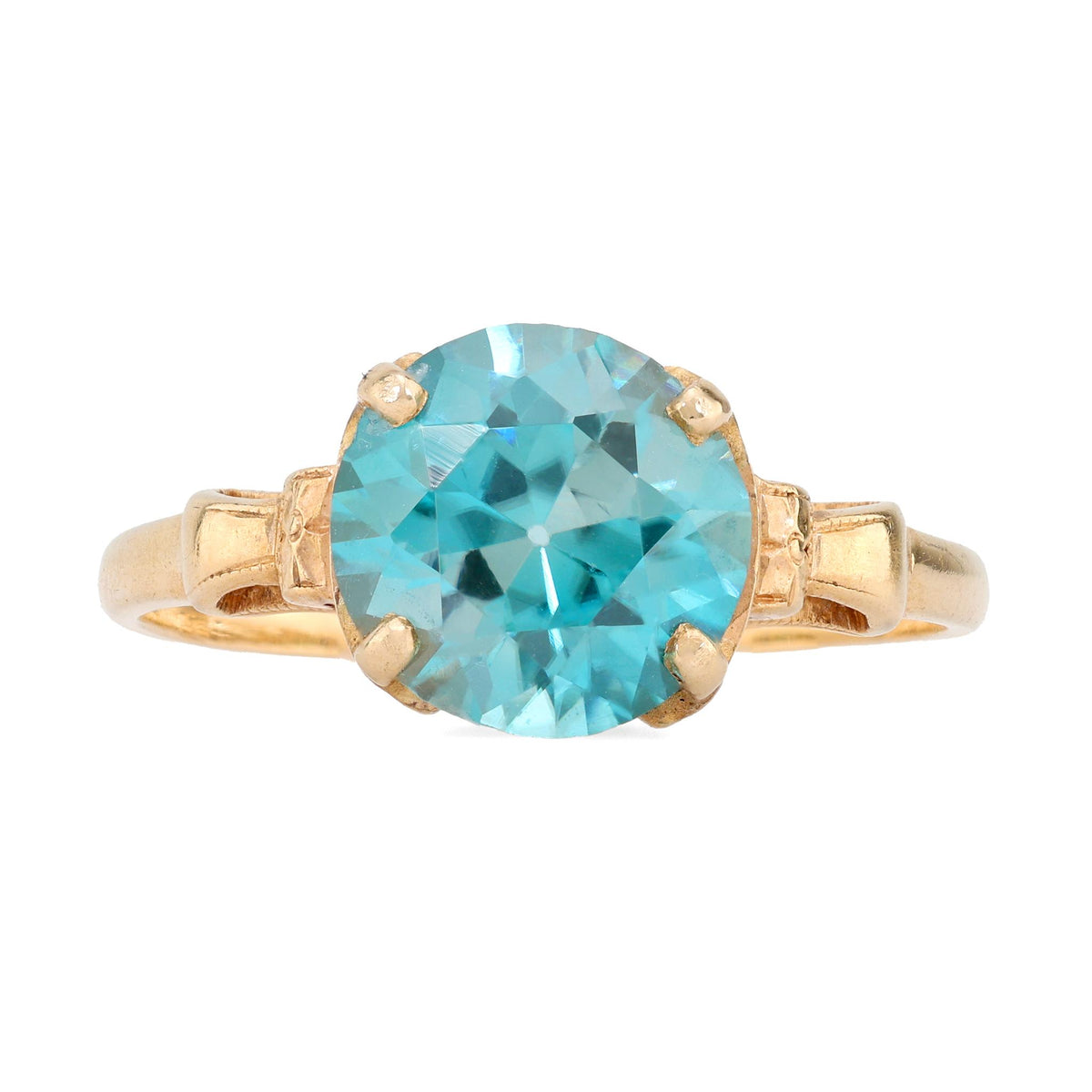 Retro Birks Blue Zircon 14K Yellow Gold Solitaire Engagement Ring