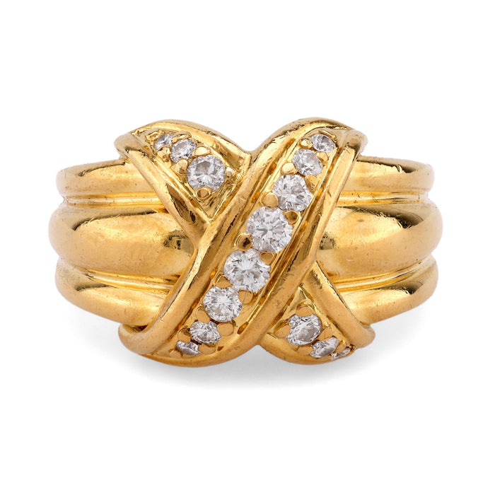 Tiffany & Co. Vintage Diamond 18K Yellow Gold Criss-Cross Ring