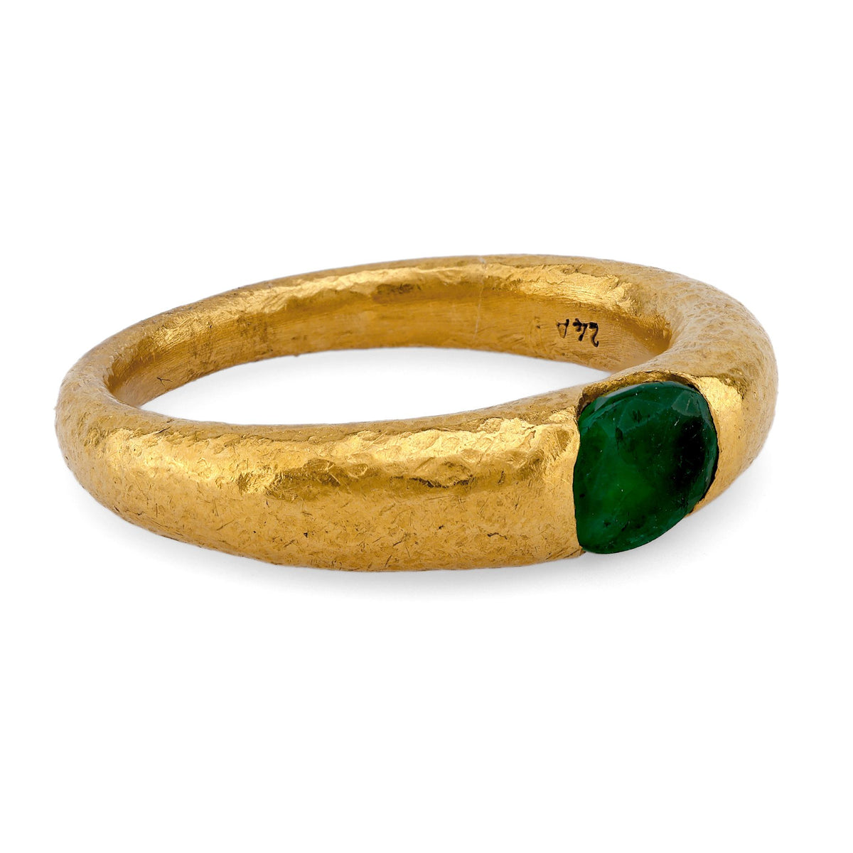 Roman Style Emerald 24K Textured Yellow Gold Solitaire Ring