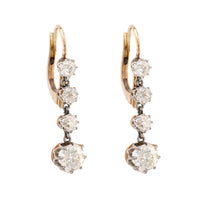 Edwardian 2.9 Carat Total Weight Diamond 14K Yellow Gold Dangle Earrings