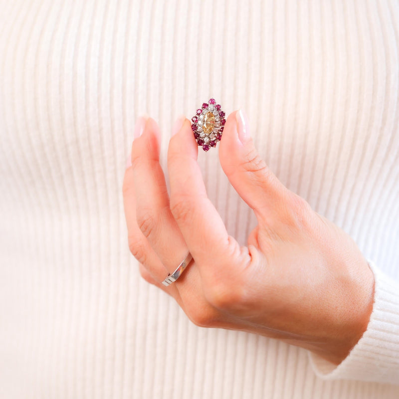 Vintage Diamond Ruby Platinum and 14K White Gold Ring/Pendant