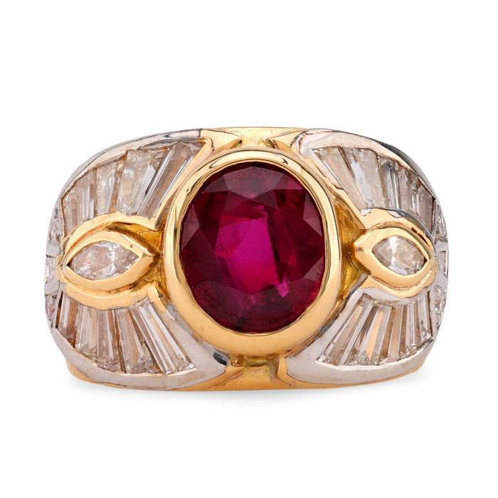 Vintage 2.3 Carat Oval Ruby Diamond 18K Yellow Gold Cocktail Ring