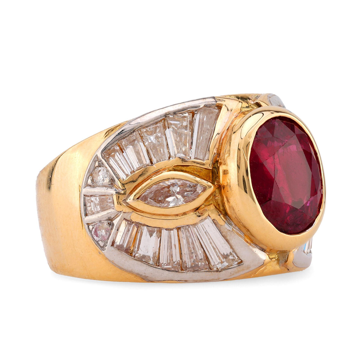 Vintage 2.3 Carat Oval Ruby Diamond 18K Yellow Gold Cocktail Ring