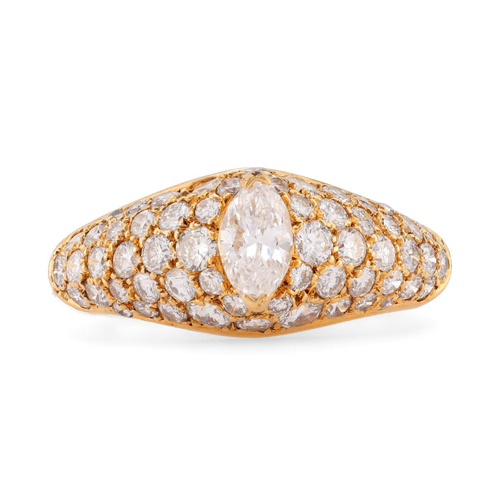 Cartier French Diamond 18K Yellow Gold Marquise Pave Engagement Ring