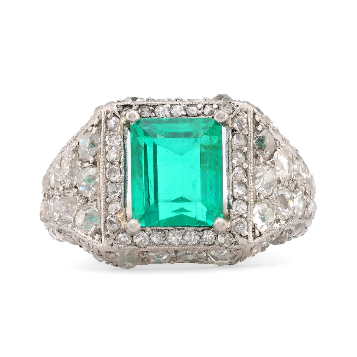 Art Deco GIA 2.02 Carat Emerald Diamond Platinum Ring