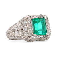 Art Deco GIA 2.02 Carat Emerald Diamond Platinum Ring