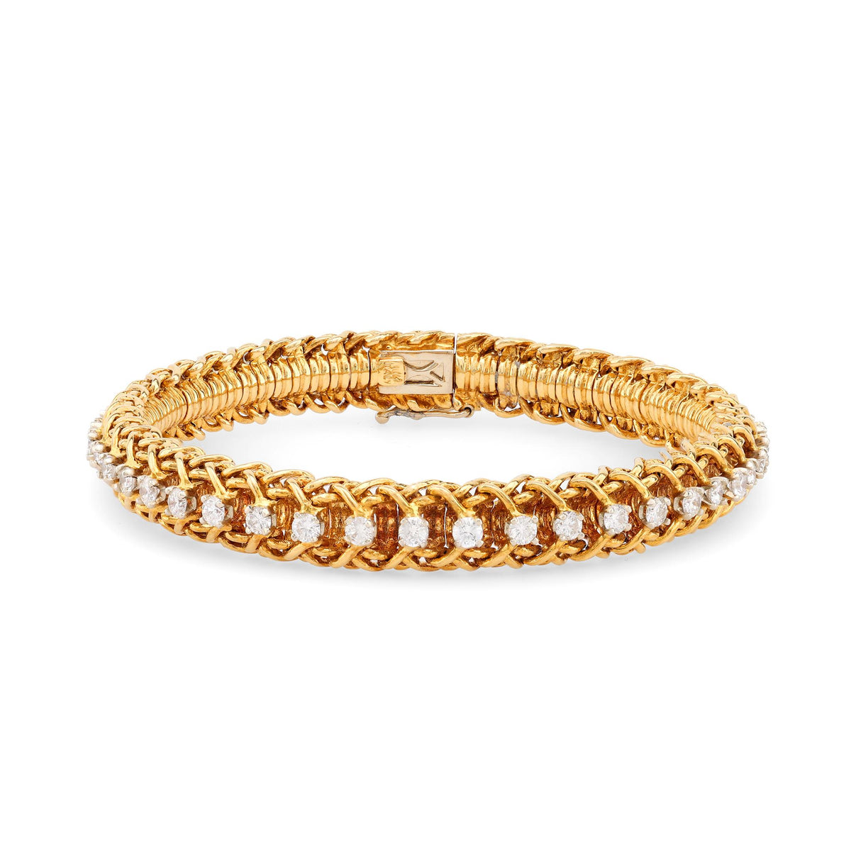 Vintage Italy 2.5 Carat Diamond 18K Yellow Gold Braid Bracelet