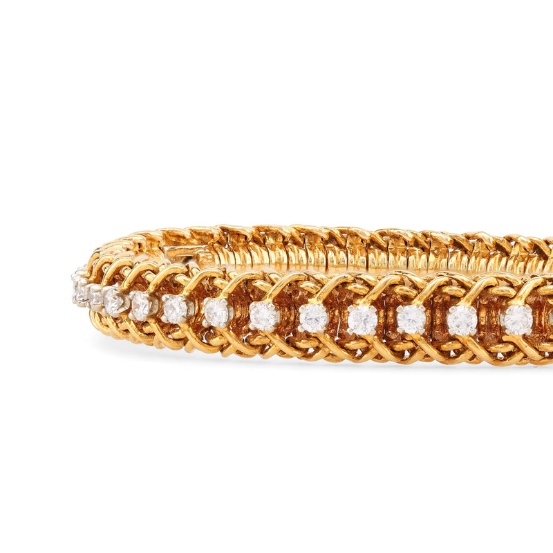 Vintage Italy 2.5 Carat Diamond 18K Yellow Gold Braid Bracelet