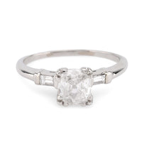 Mid Century GIA 1.01 Carat Cushion Cut Diamond Platinum Engagement Ring