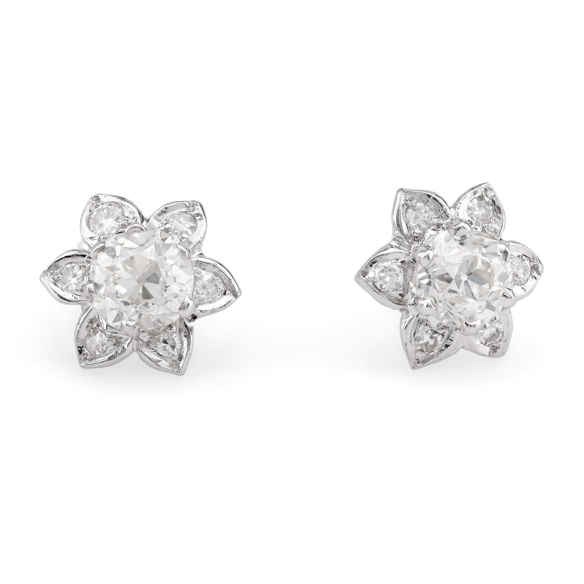 Antique Style Diamond Platinum Flower Earrings