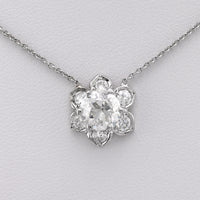 Antique Style 1.40 Carat Diamond Platinum Flower Necklace