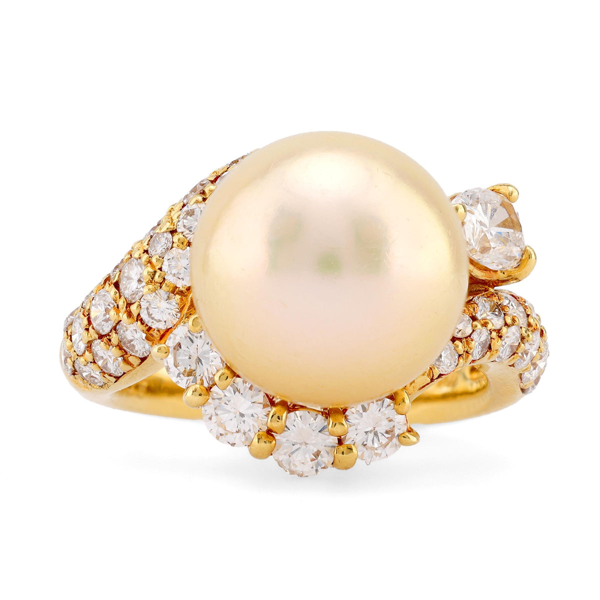 Vintage Pearl Diamond 18K Yellow Gold Cocktail Ring