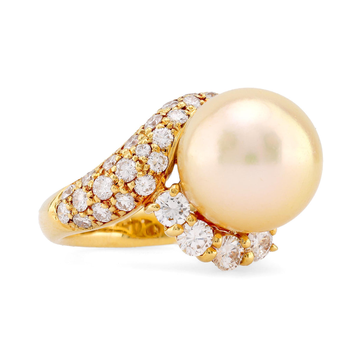 Vintage Pearl Diamond 18K Yellow Gold Cocktail Ring