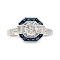 Art Deco Style Diamond Sapphire Platinum Ring