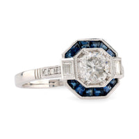 Art Deco Style Diamond Sapphire Platinum Ring