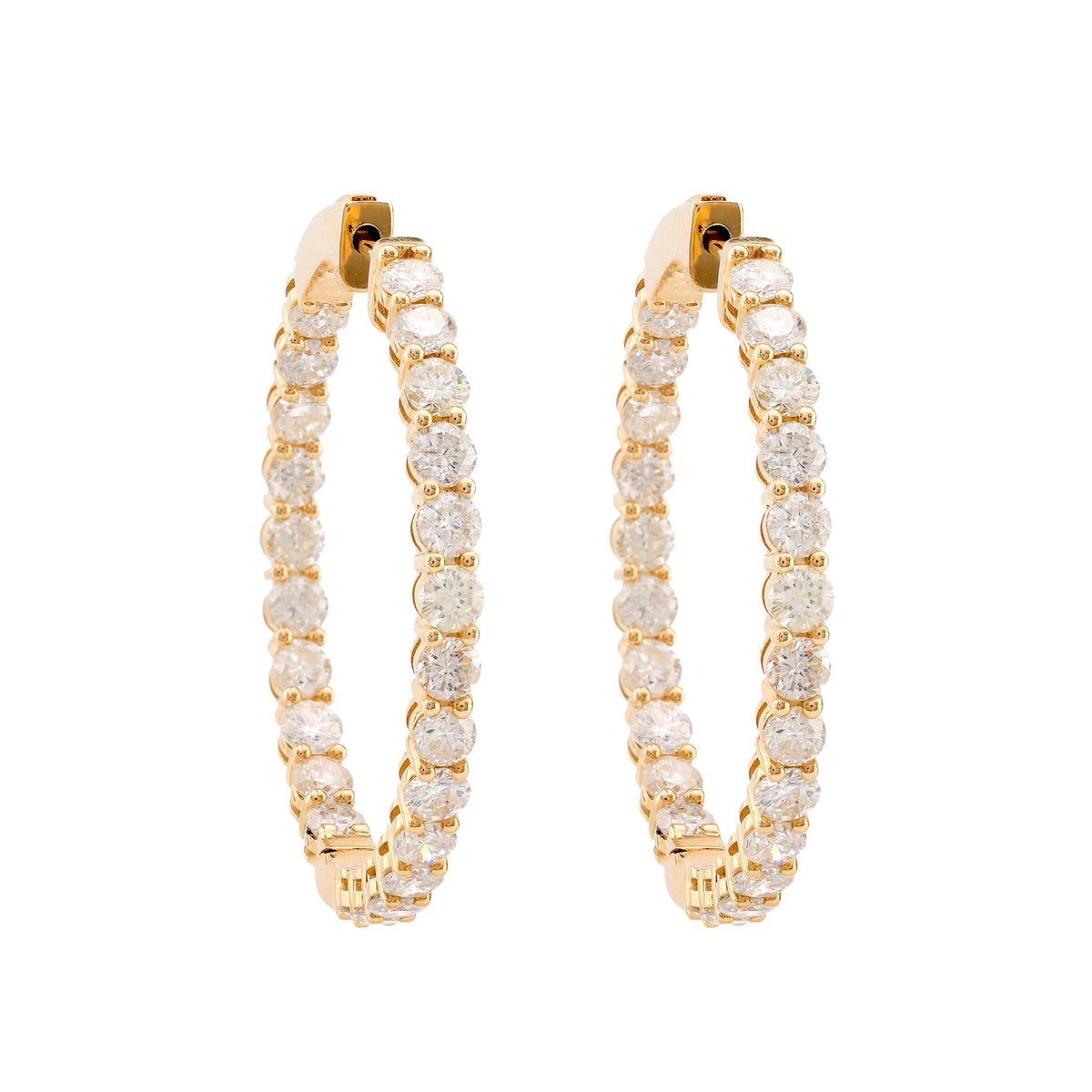 Modern 4.26 Carat Total Weight Diamond 14K Yellow Gold In/Out Hoop Earrings