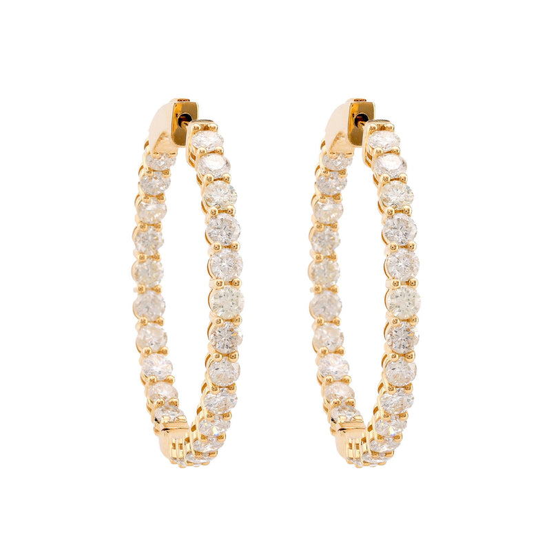 Modern 4.26 Carat Total Weight Diamond 14K Yellow Gold In/Out Hoop Earrings