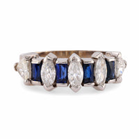 Modern Diamond Sapphire 18K White Gold Band