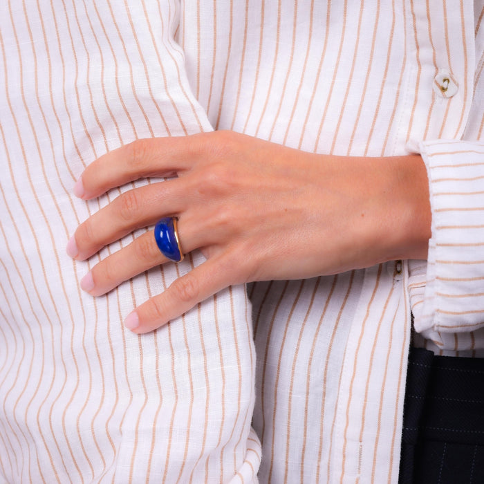 Vintage Cabochon Cut Lapis Lazuli 18K Yellow Gold Dome Ring