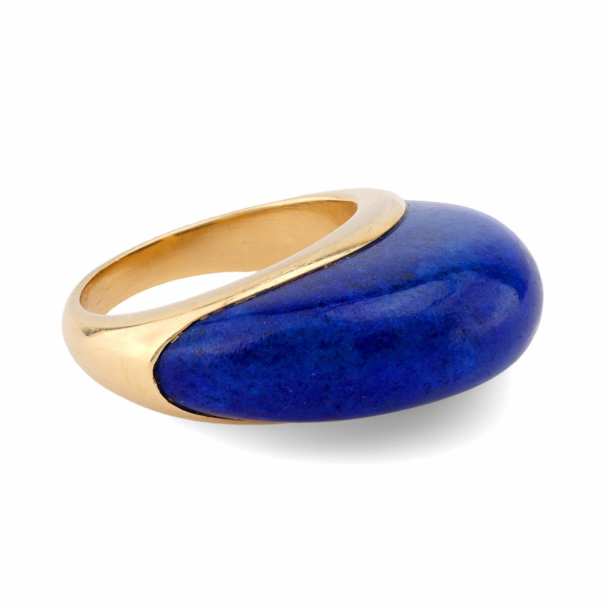 Vintage Cabochon Cut Lapis Lazuli 18K Yellow Gold Dome Ring