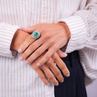 Mid Century Pear Shape Emerald Diamond 14K White Gold Cocktail Ring