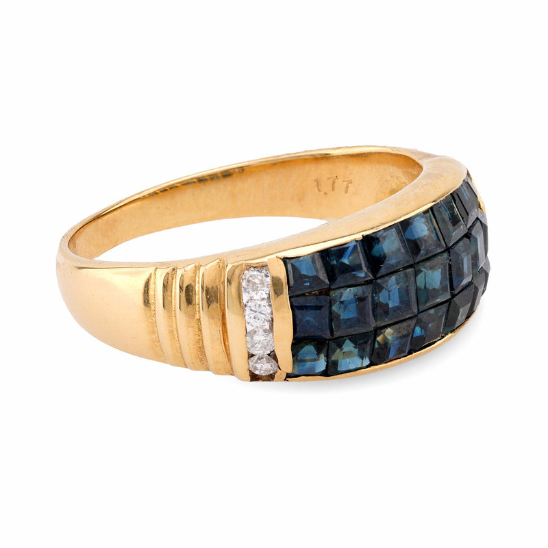 Modern 1.77 Carat Carre Cut Sapphire Diamond 18K Yellow Gold Ring