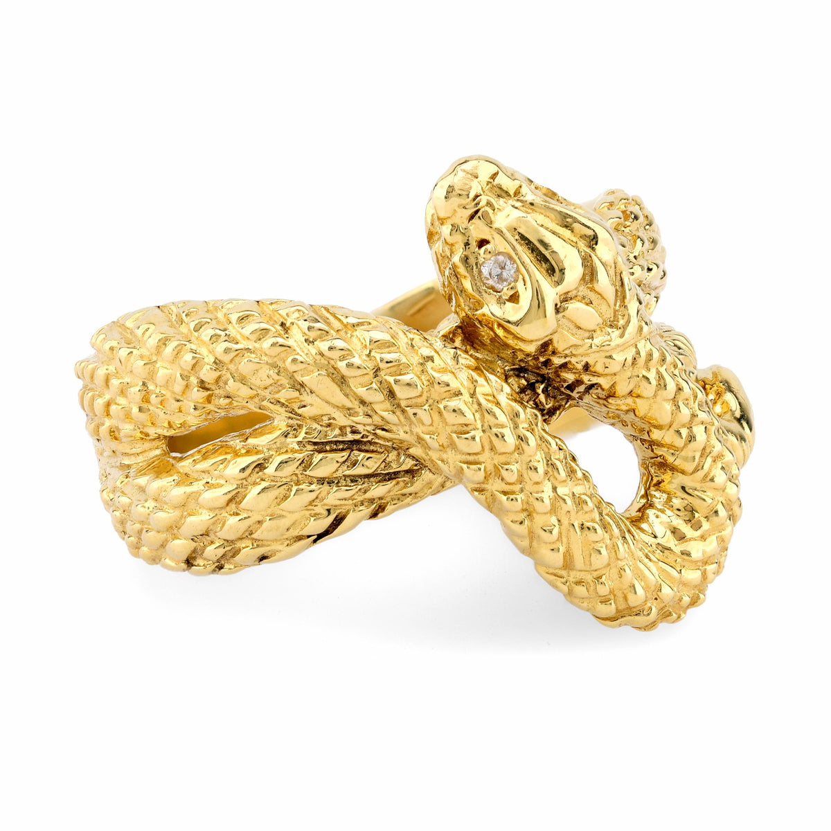 Vintage Diamond 18K Yellow Gold Snake Ring