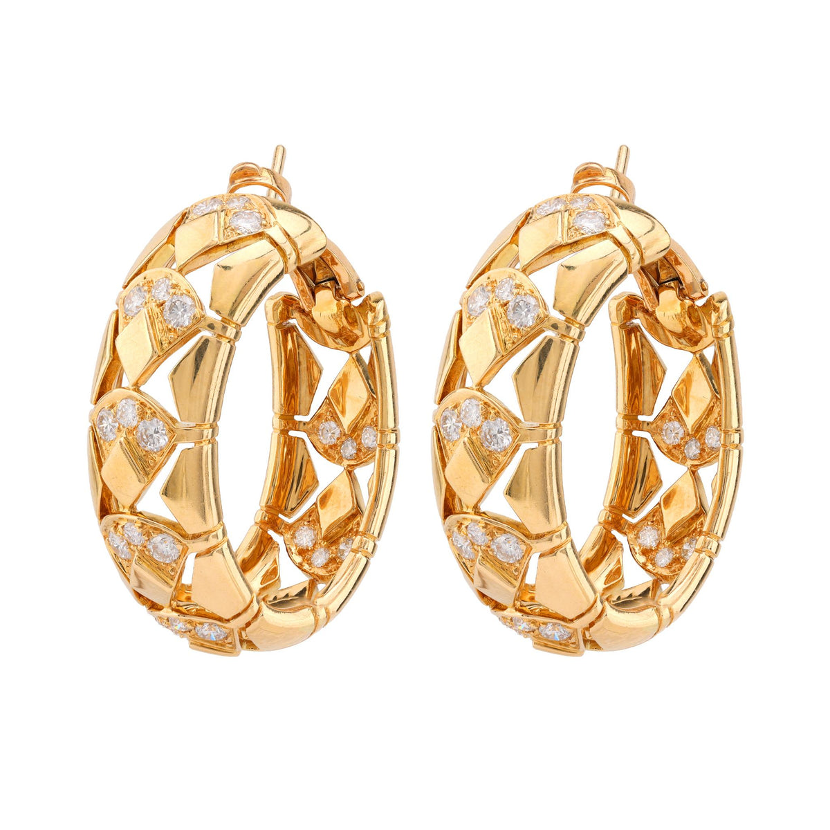 Cartier Paris Diamond 18K Yellow Gold Oval Hoop Earrings