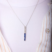 Art Deco Old Mine Cut Diamond Sapphire Platinum Necklace