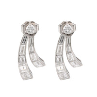 Mid Century 3 Carat Total Weight Diamond Platinum Fan Earrings