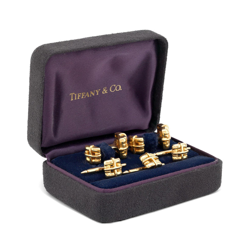 Tiffany & Co. Italy 18K Yellow Gold Biscayne Square Cufflinks