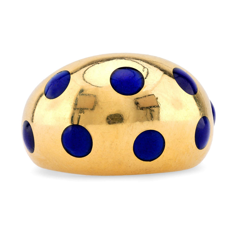 Van Cleef & Arpels French 18K Yellow Gold Enamel Polka Dot Dome Ring