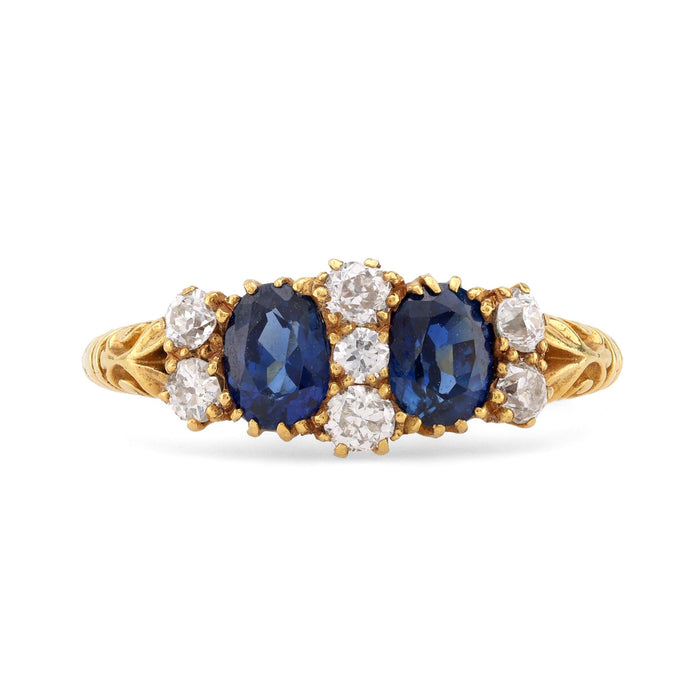 Victorian Sapphire Diamond 18K Yellow Gold Ring