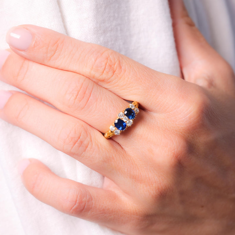 Victorian Sapphire Diamond 18K Yellow Gold Ring