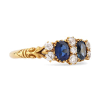 Victorian Sapphire Diamond 18K Yellow Gold Ring