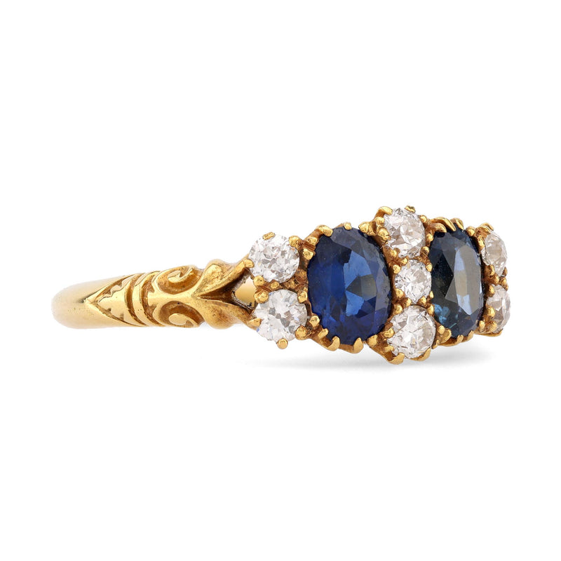 Victorian Sapphire Diamond 18K Yellow Gold Ring