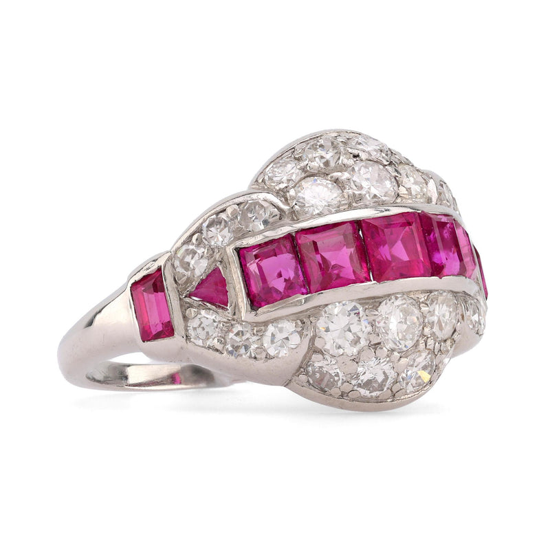 Art Deco Ruby Diamond Platinum Ring