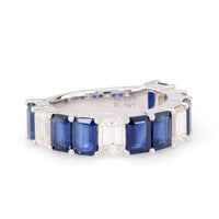 Vintage 4.08 Carat Sapphire Diamond 18K White Gold Band