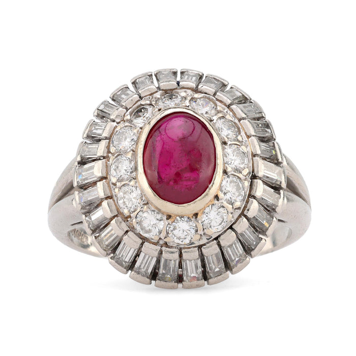 Retro Ruby Diamond Platinum Halo Ring