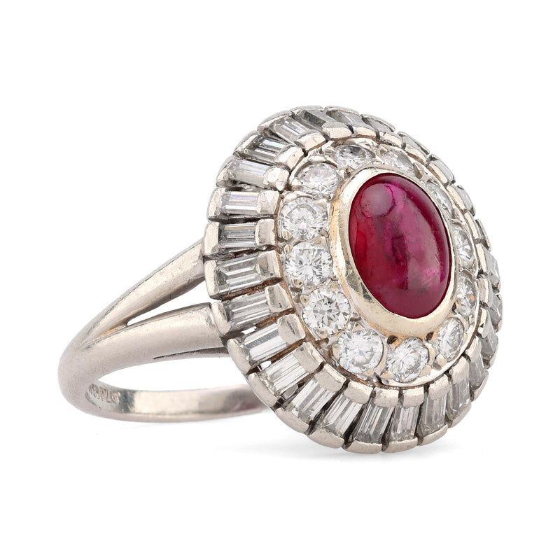 Retro Ruby Diamond Platinum Halo Ring