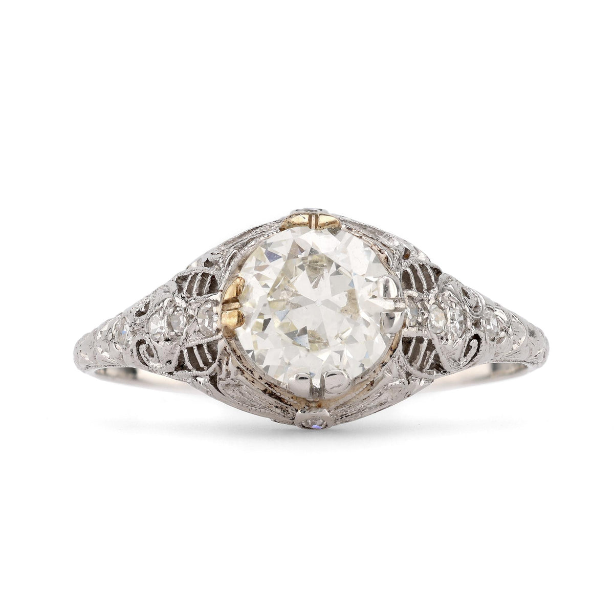 Art Deco Diamond Platinum Engagement Filigree Ring