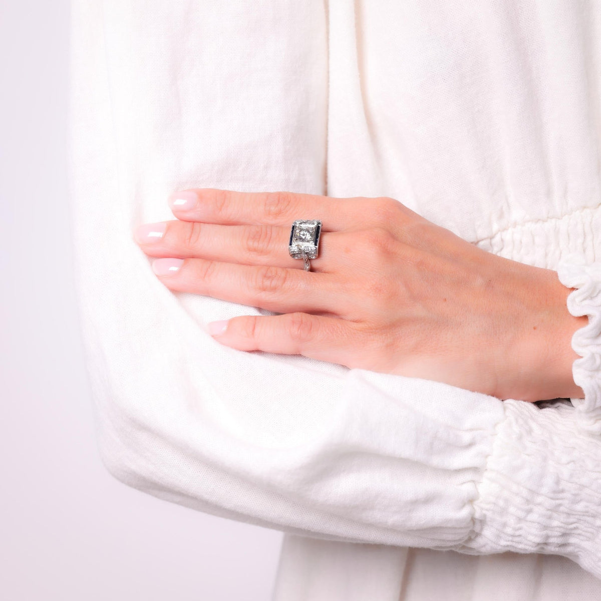 Art Deco Diamond Sapphire Platinum Cocktail Ring