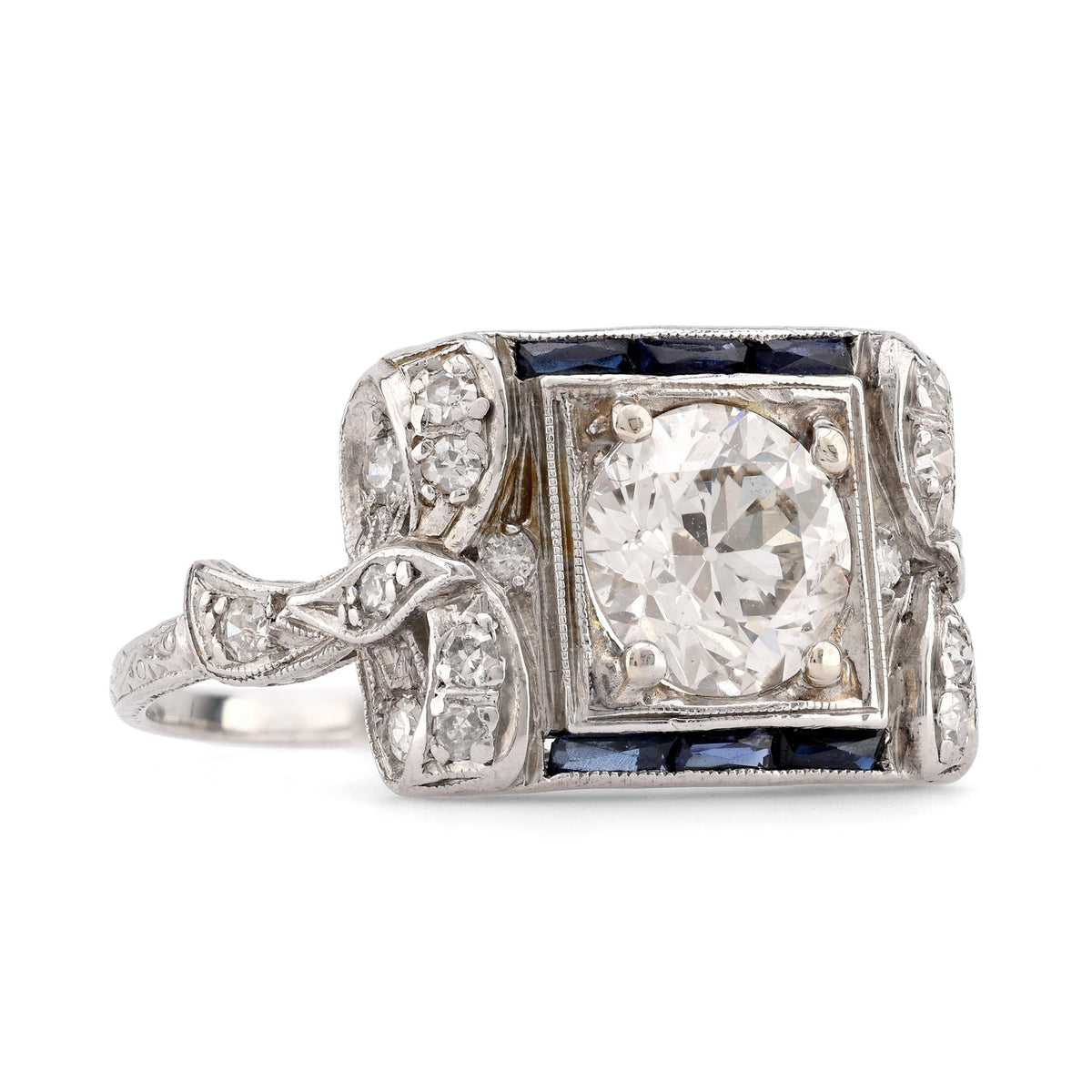 Art Deco Diamond Sapphire Platinum Cocktail Ring